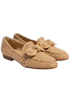 Charles David Woven Raffia Bow Loafers, 9.5, Pointed Toe Slip On Resort Chic